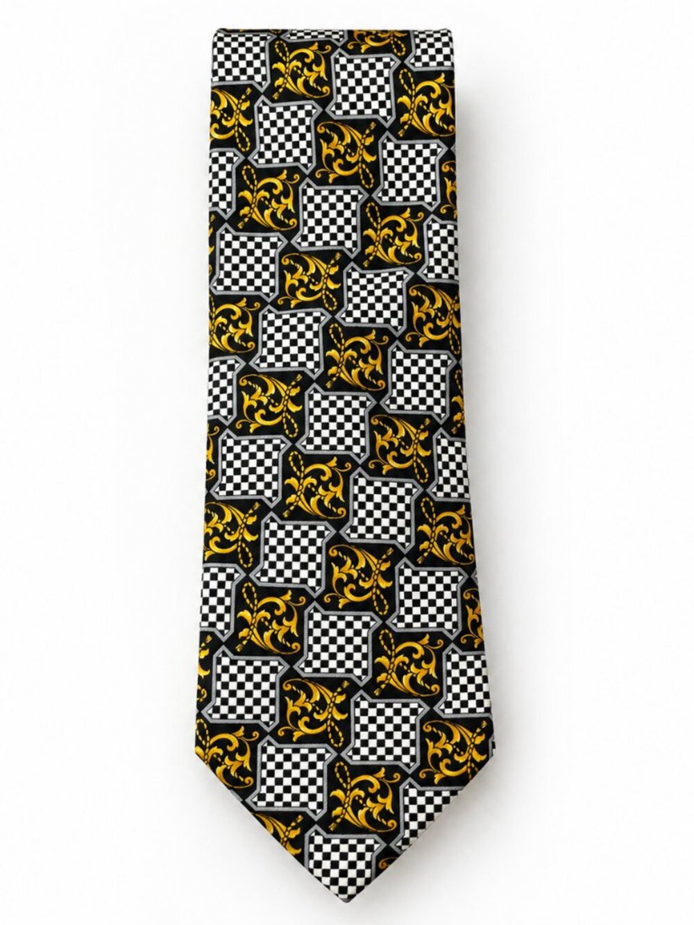 Versace V2 Baroque Black and Gold Silk Tie